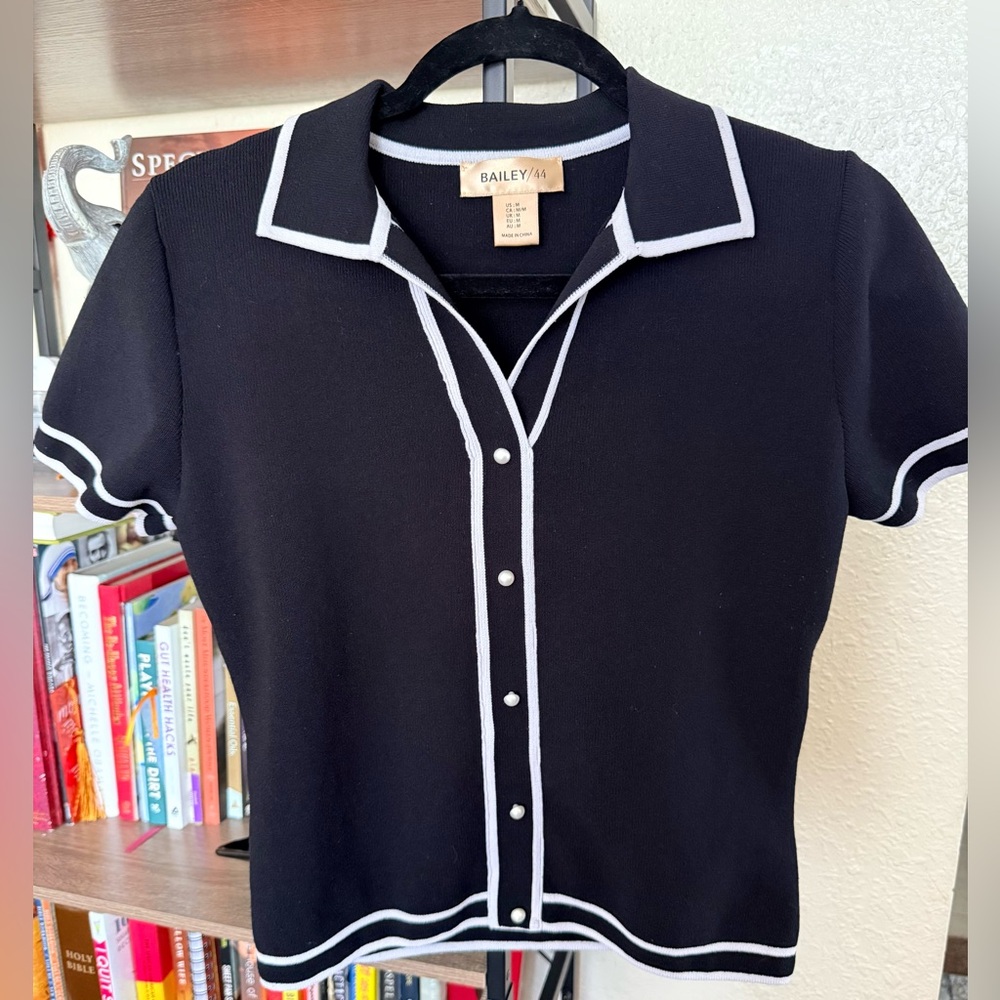 Bailey/44 Black and White Sculpt Ribbed Knit Top - Picture 3 of 8